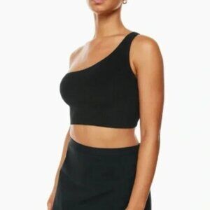 Babaton Aritzia Black Sculpt Knit One Shoulder Cropped Tank Size Medium